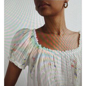 Elie Tahari White Floral Cotton Lace Trim Blouse S/P